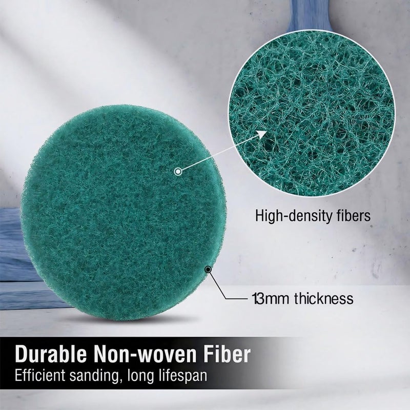 JUNLIXN 4 Inch 180 Grit Drill Brush Scrubber Scouring Pads, 20 Pcs Hook & Loop Power Scrubber Scour Pads for Rotary Tools, Random Orbital Sander (Green) - Image 4